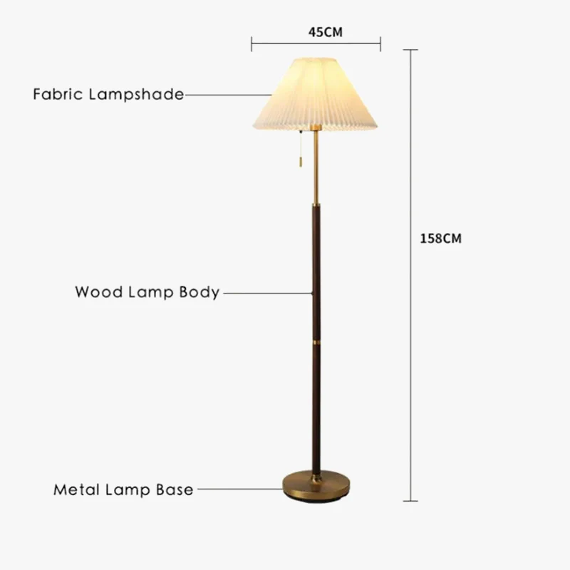 lampadaire vintage en bois avec tissu plissé design élégant - Image 7