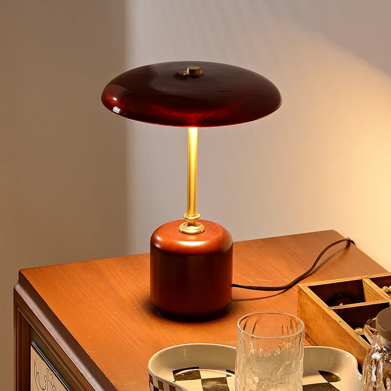 lampe à poser rétro en verre bois et cuivre design artistique - Image 2