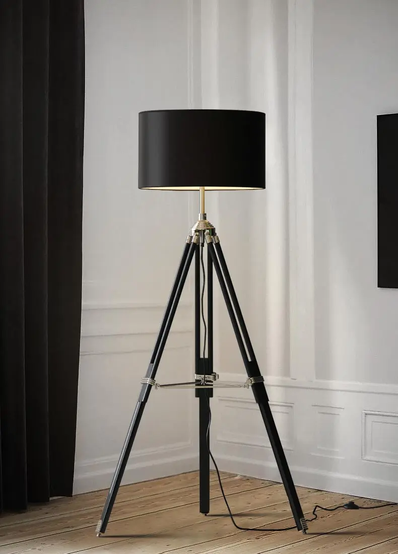 lampe à poser trépied en bois style industriel moderne - Image 10