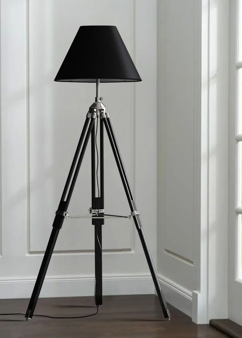lampe à poser trépied en bois style industriel moderne - Image 7