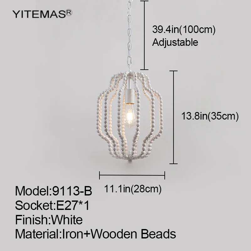 Suspension en bois blanc vintage unique 1 lumière petite lampe suspendue nordique rétro pour chambre à coucher cuisine salle à manger lampes à suspension - Image 10