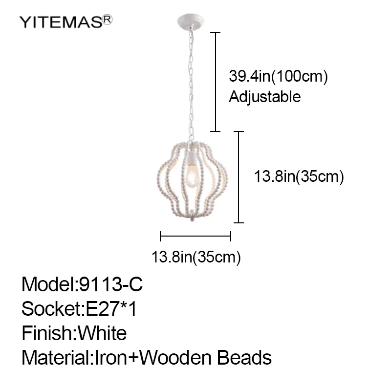 Suspension en bois blanc vintage unique 1 lumière petite lampe suspendue nordique rétro pour chambre à coucher cuisine salle à manger lampes à suspension - Image 11