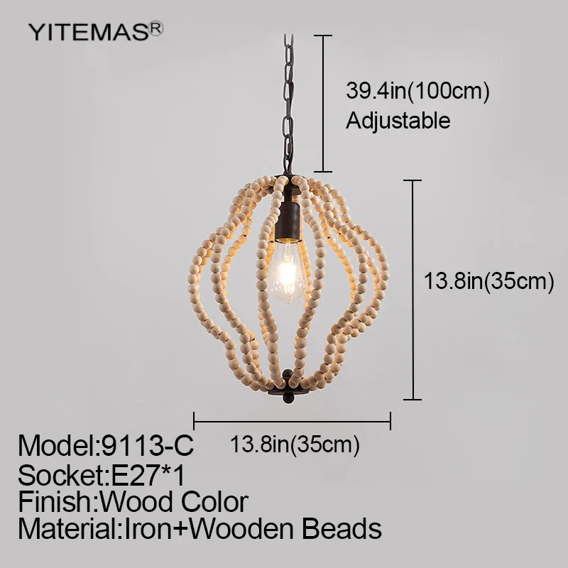 Suspension en bois blanc vintage unique 1 lumière petite lampe suspendue nordique rétro pour chambre à coucher cuisine salle à manger lampes à suspension - Image 12