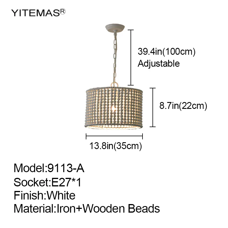 Suspension en bois blanc vintage unique 1 lumière petite lampe suspendue nordique rétro pour chambre à coucher cuisine salle à manger lampes à suspension - Image 13