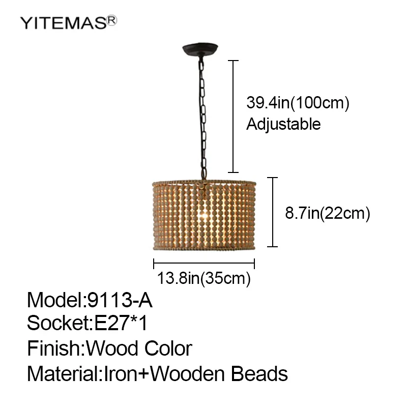 Suspension en bois blanc vintage unique 1 lumière petite lampe suspendue nordique rétro pour chambre à coucher cuisine salle à manger lampes à suspension - Image 14