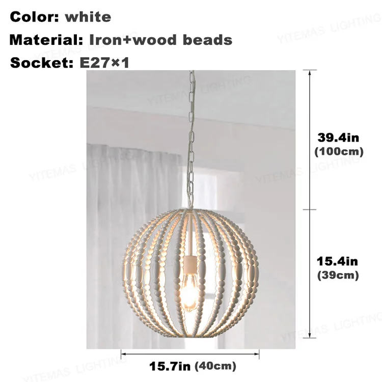 Suspension en bois blanc vintage unique 1 lumière petite lampe suspendue nordique rétro pour chambre à coucher cuisine salle à manger lampes à suspension - Image 15