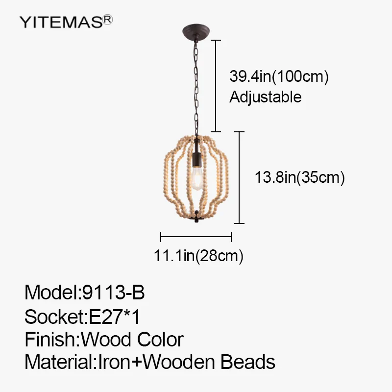 Suspension en bois blanc vintage unique 1 lumière petite lampe suspendue nordique rétro pour chambre à coucher cuisine salle à manger lampes à suspension - Image 8
