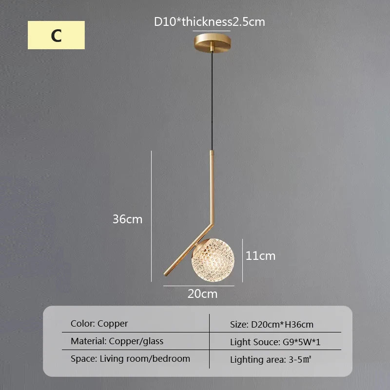 Suspension en verre nordique LED chambre lampe de chevet Lustre doré lampe suspendue Restaurant salon salle à manger Bar décor luminaires - Image 9