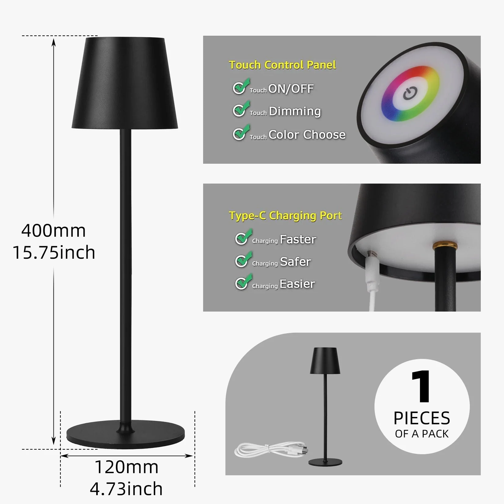 lampe de bureau led ambiance sans fil chargement usb - Image 5
