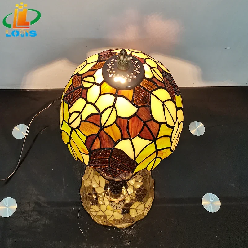 lampe de bureau tiffany en verre coloré avec support métal - Image 5