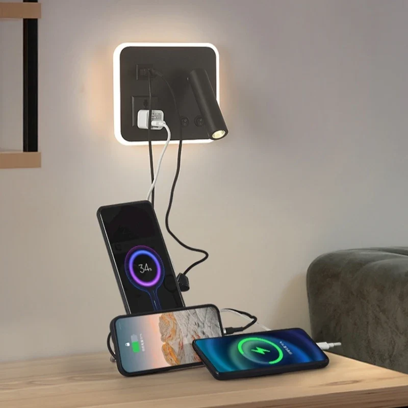 lampe de chevet murale led avec port usb et interrupteur rotatif - Image 2