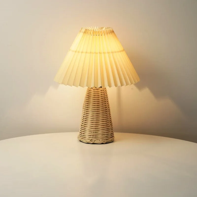 Lampe de Table ins rétro parapluie plissé nordique médiéval coréen chambre principale lampe de chevet en bois Art - Image 4