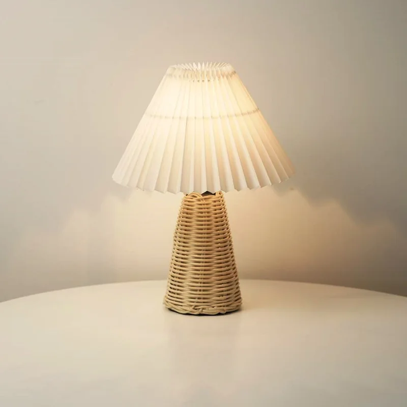 Lampe de Table ins rétro parapluie plissé nordique médiéval coréen chambre principale lampe de chevet en bois Art - Image 6