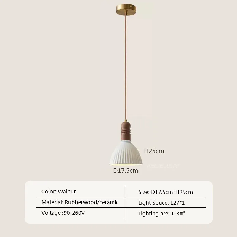 Suspension LED style nordique en bois massif et céramique - Image 12