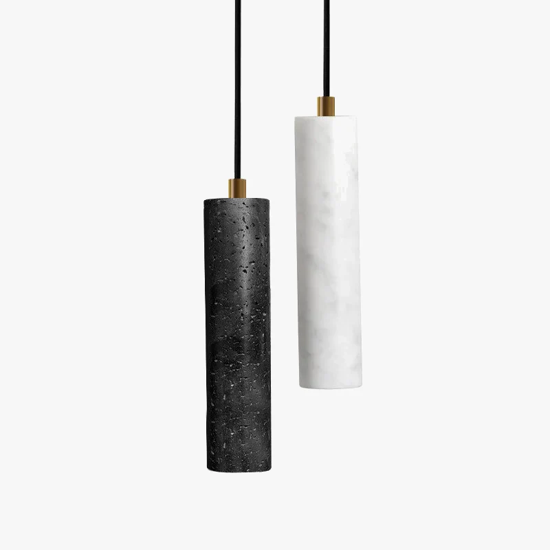 Lampe moderne Terrazzo lustre en marbre projecteur cylindrique suspension Restaurant réception marbre Led lustre trou pierre - Image 2