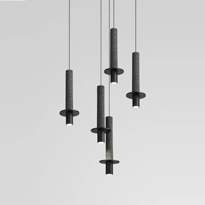 Lampe moderne Terrazzo lustre en marbre projecteur cylindrique suspension Restaurant réception marbre Led lustre trou pierre - Image 5