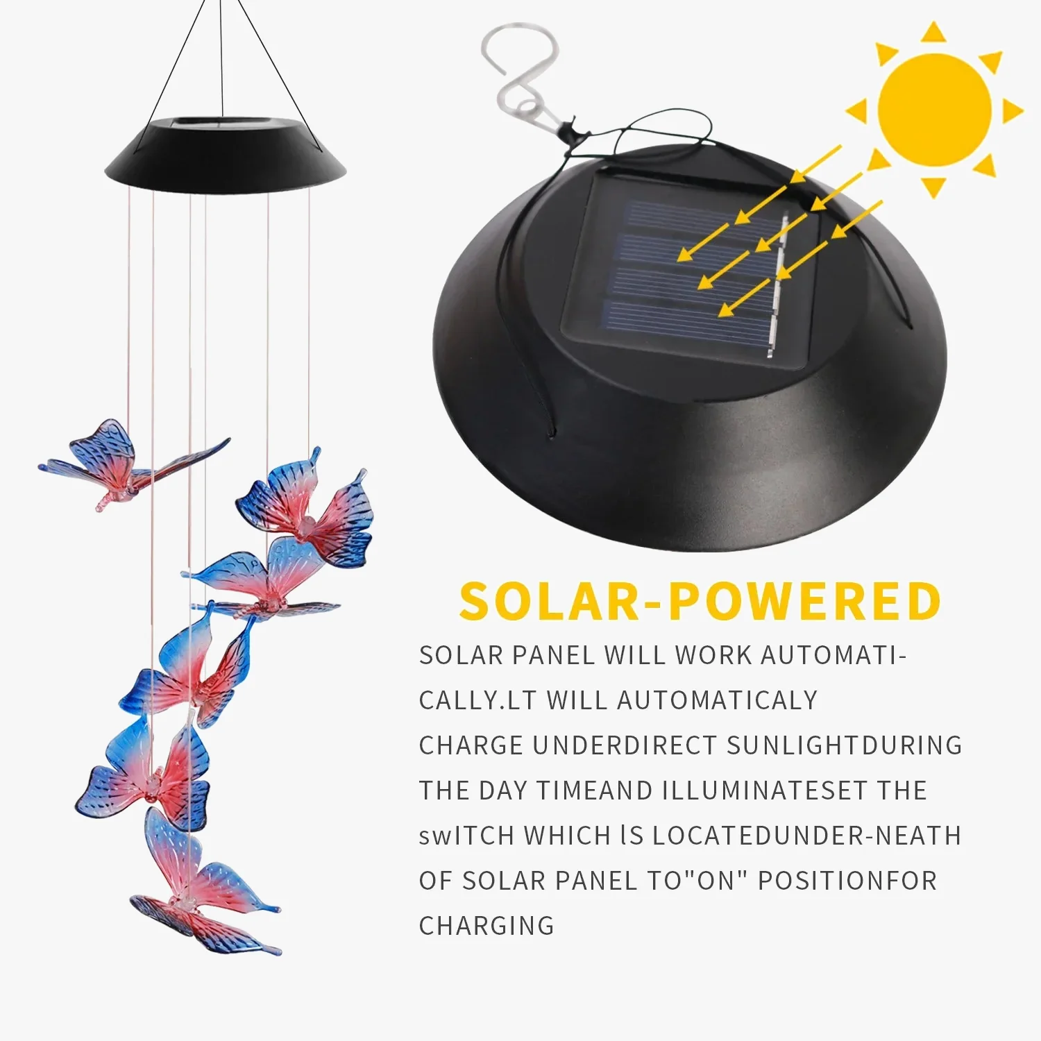 lampe solaire led colorée avec boule cristal papillon pour jardin - Image 3