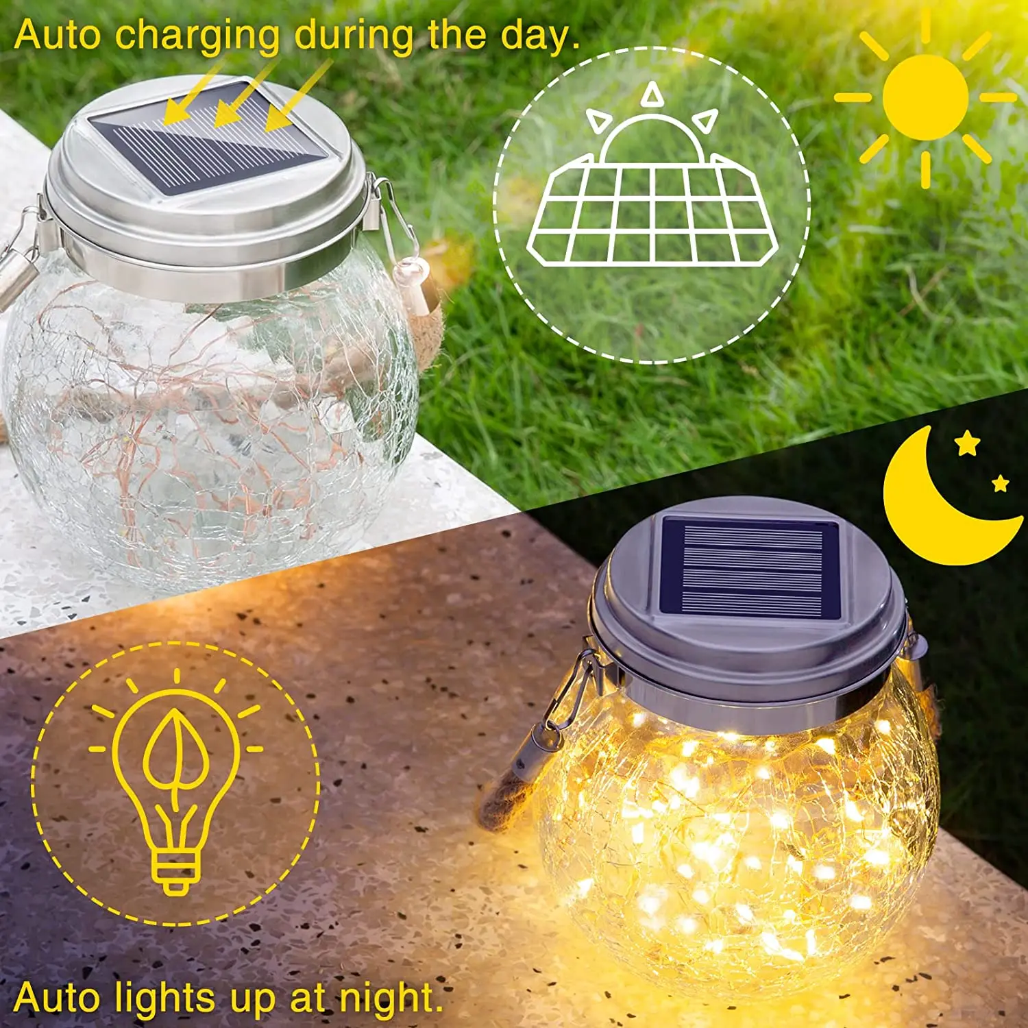 lampe solaire suspendue en verre craquelé pour jardin et extérieur - Image 5
