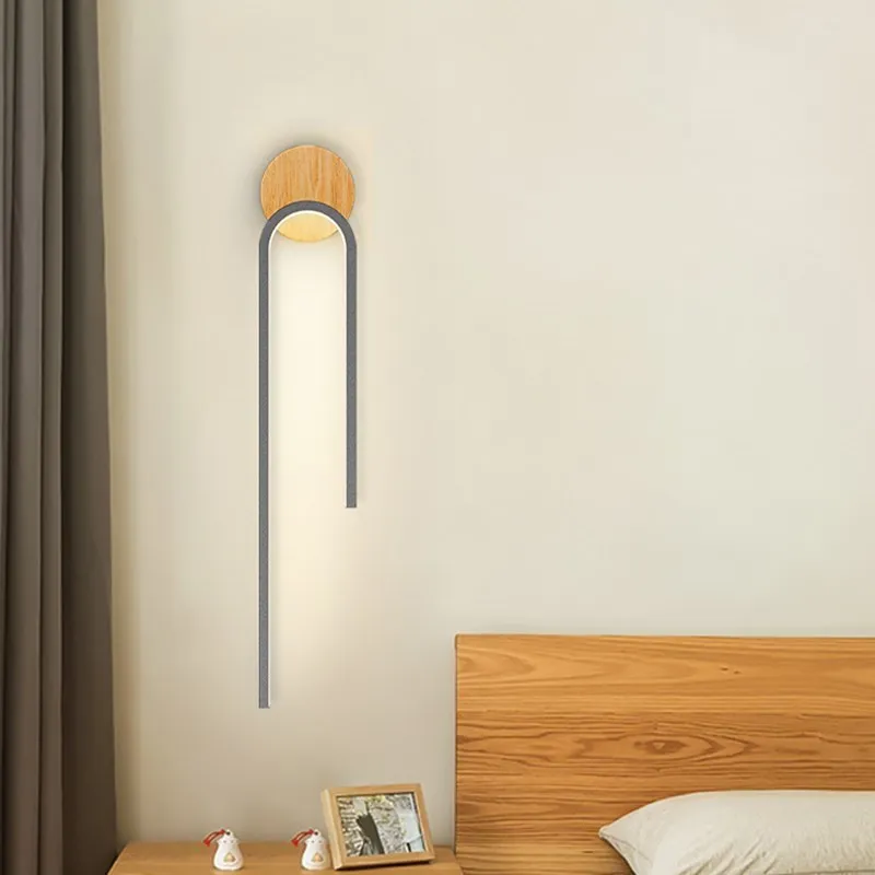 Applique murale LED en bois nordique moderne fer 60CM longue bande gris blanc salon décor appliques chambre étude luminaires pour la maison Lustre - Image 2