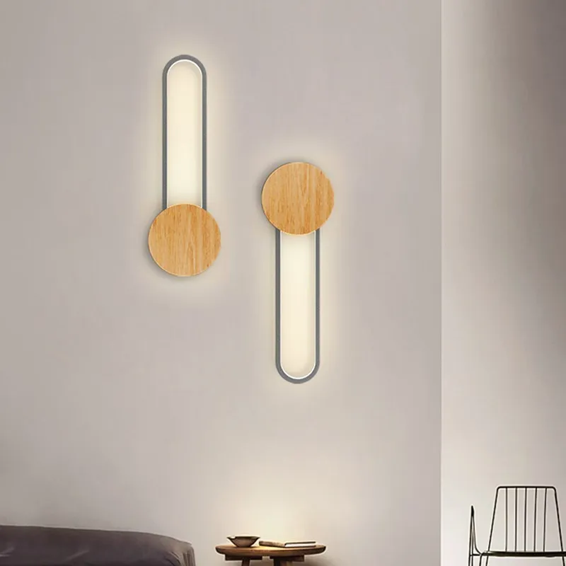 Applique murale LED en bois nordique moderne fer 60CM longue bande gris blanc salon décor appliques chambre étude luminaires pour la maison Lustre - Image 3