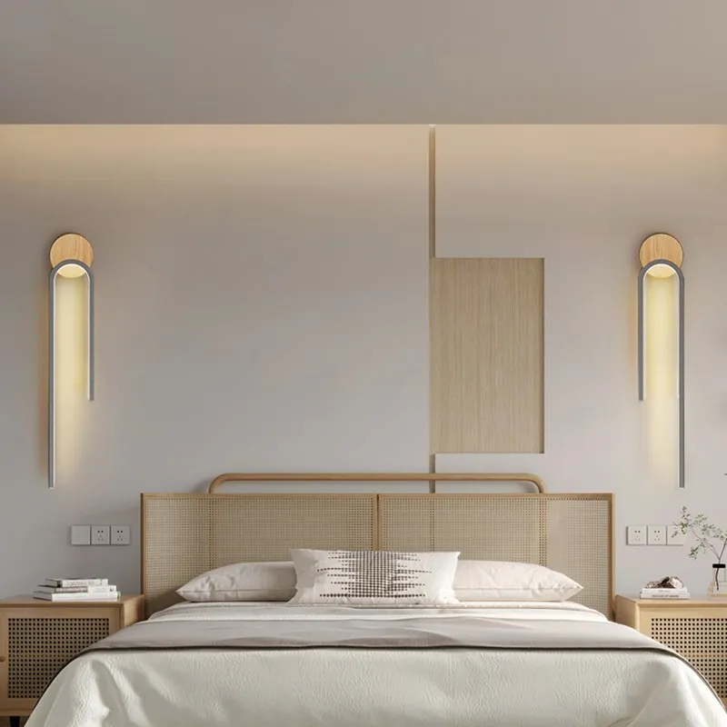 Applique murale LED en bois nordique moderne fer 60CM longue bande gris blanc salon décor appliques chambre étude luminaires pour la maison Lustre - Image 4