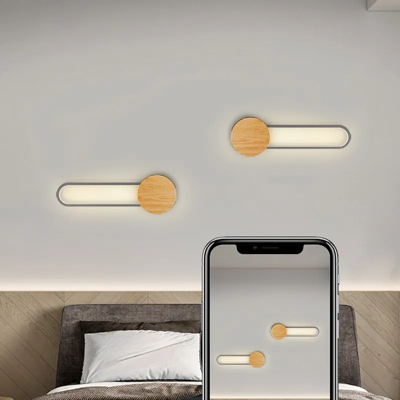 Applique murale LED en bois nordique moderne fer 60CM longue bande gris blanc salon décor appliques chambre étude luminaires pour la maison Lustre - Image 5