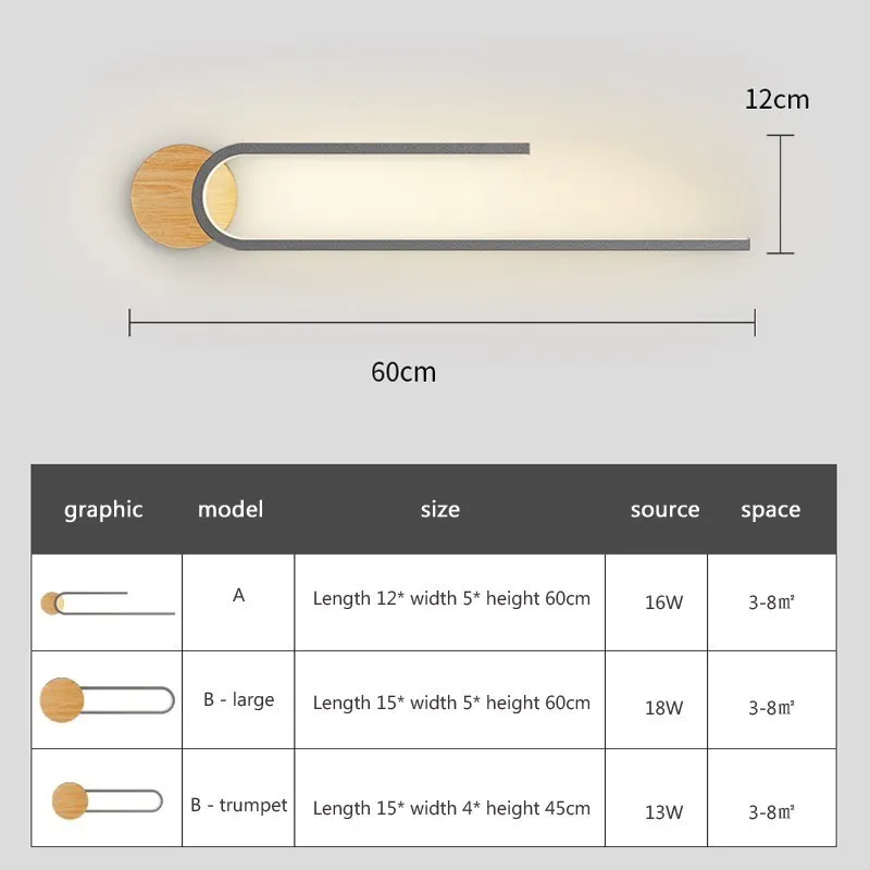 Applique murale LED en bois nordique moderne fer 60CM longue bande gris blanc salon décor appliques chambre étude luminaires pour la maison Lustre - Image 6