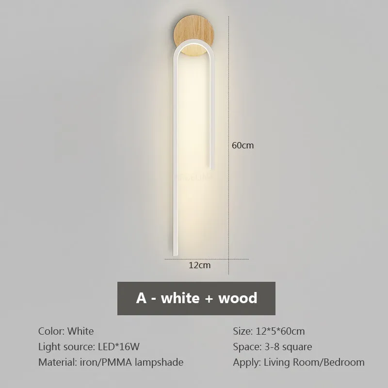 Applique murale LED en bois nordique moderne fer 60CM longue bande gris blanc salon décor appliques chambre étude luminaires pour la maison Lustre - Image 7