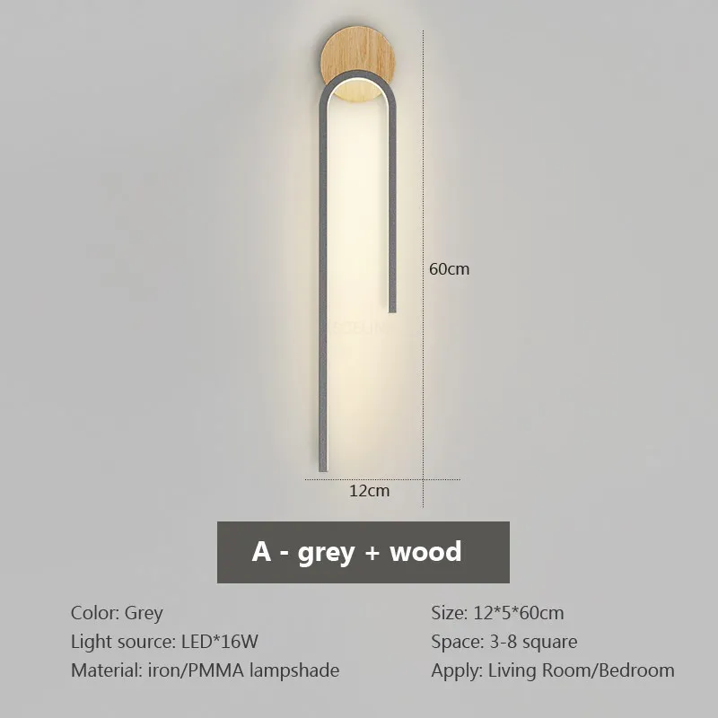 Applique murale LED en bois nordique moderne fer 60CM longue bande gris blanc salon décor appliques chambre étude luminaires pour la maison Lustre - Image 8