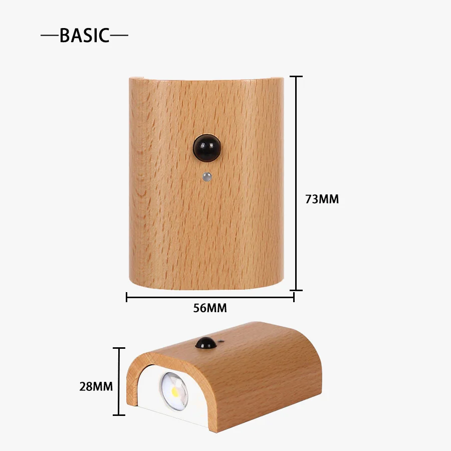 LED capteur de mouvement en bois Induction veilleuses sans fil USB Rechargeable applique murale chambre cuisine couloir escaliers éclairage - Image 7