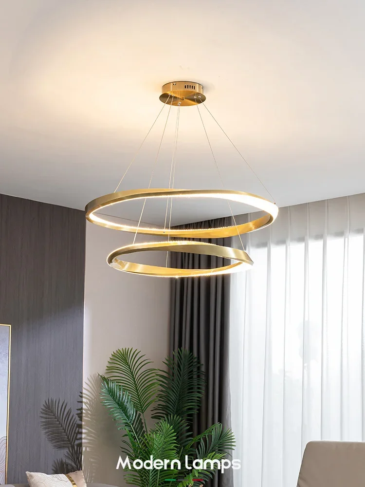 Living room lamps light luxury lamps modern minimalist atmosphere minimalist circle combination hall Italian ring chandelier - Image 2