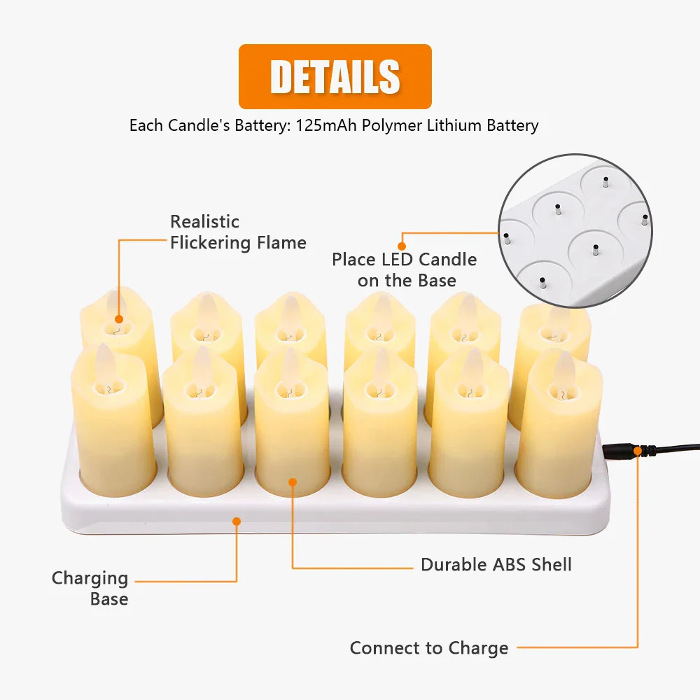 lot de 12 bougies led rechargeables sans flamme pour Noël Halloween - Image 2