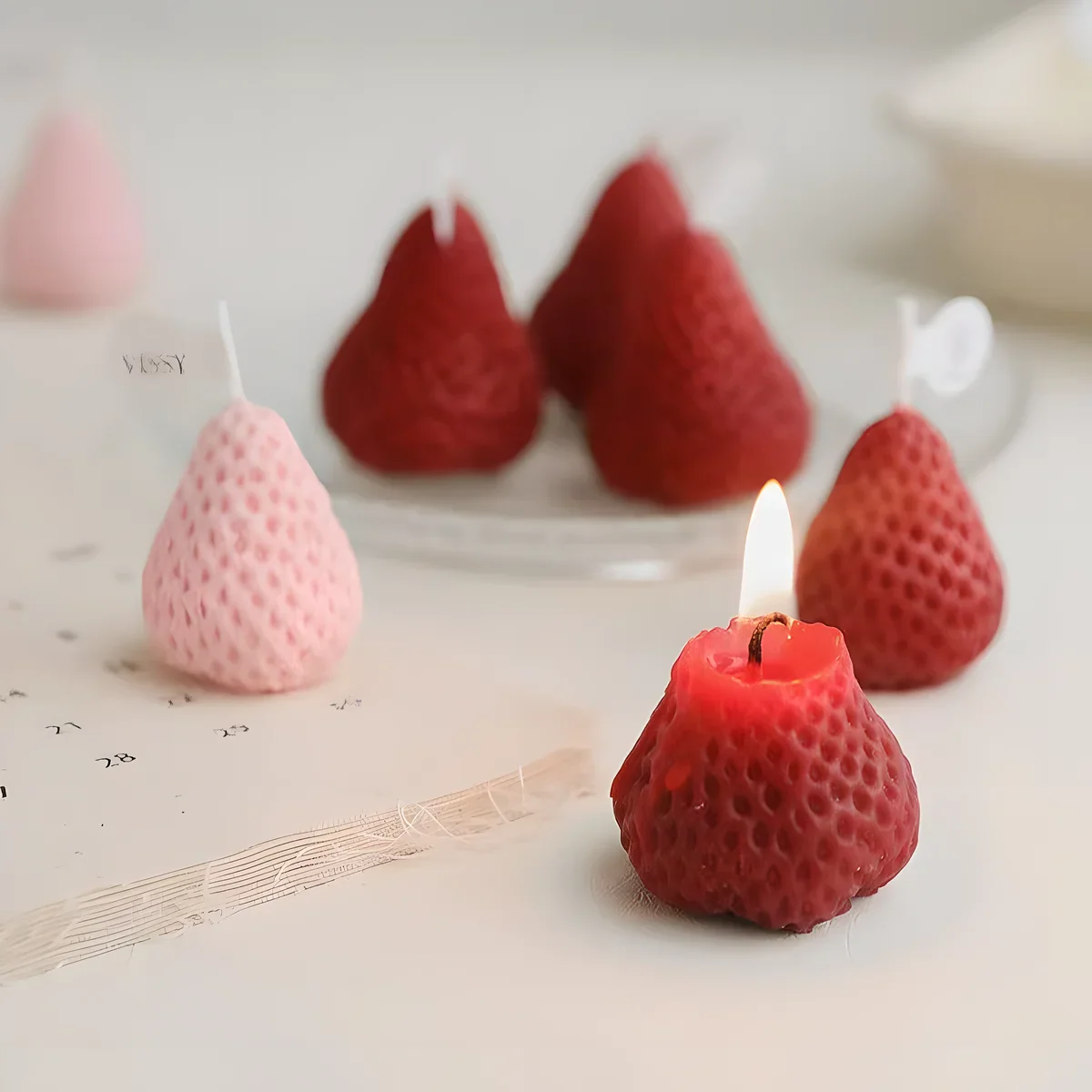 lot de 4 bougies parfumées miniatures fraise tendance décorative - Image 3