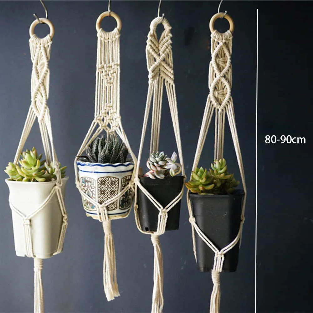 lot de 5 suspensions de plantes en macramé style bohème faites main - Image 5