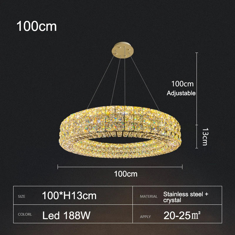 Lumière moderne luxe doré rond plafond lustre en cristal salon intérieur créatif anneau lumière LED lumineuse lustre - Image 15