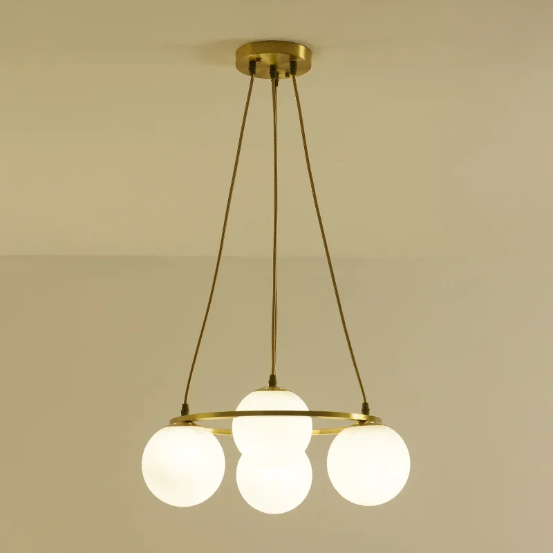 lustre 4 ampoules en verre et cuivre design nordique suspendu - Image 2