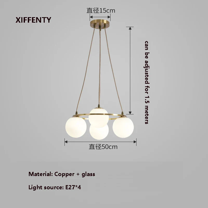 lustre 4 ampoules en verre et cuivre design nordique suspendu - Image 5