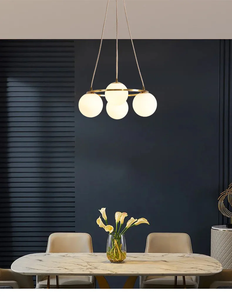 lustre 4 ampoules en verre et cuivre design nordique suspendu - Image 6