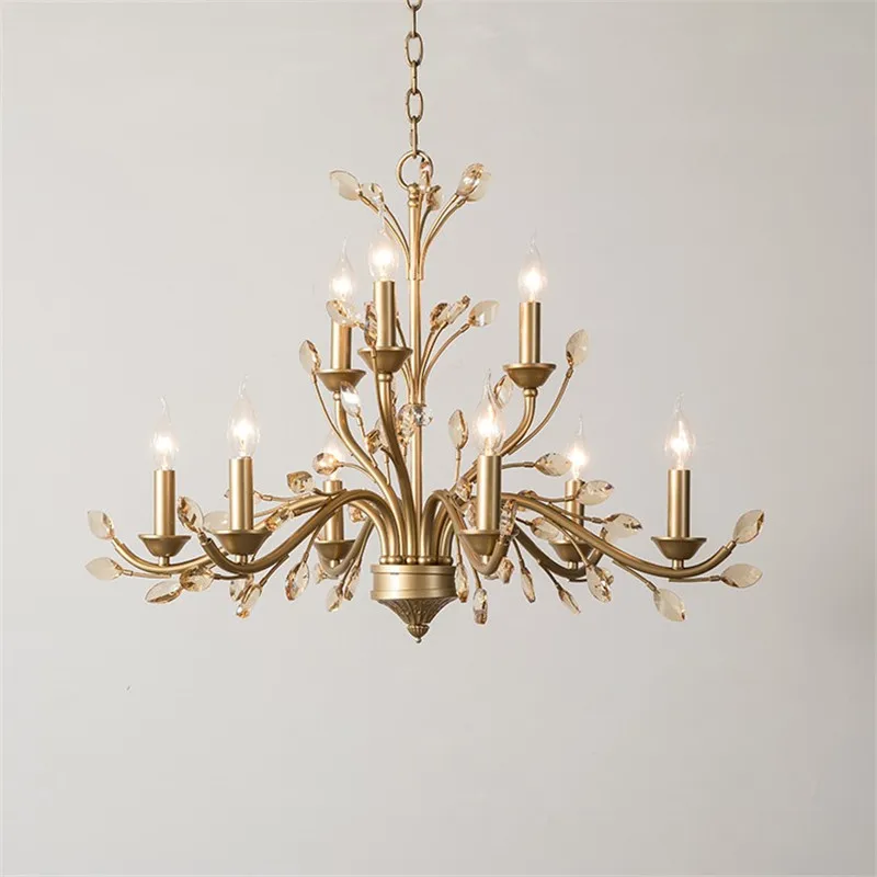 lustre américain en fer forgé avec cristal vintage en branches dorées - Image 4
