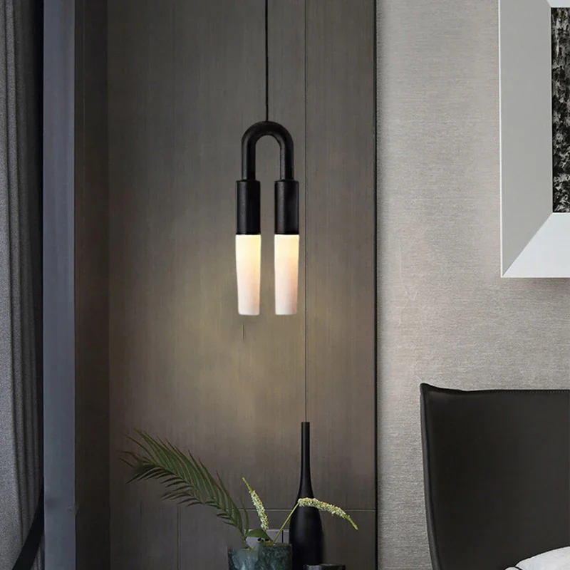 lustre art déco en métal noir et blanc avec fil réglable - Image 2