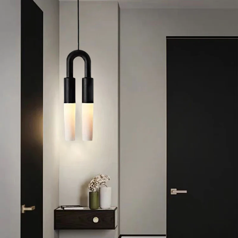 lustre art déco en métal noir et blanc avec fil réglable - Image 3