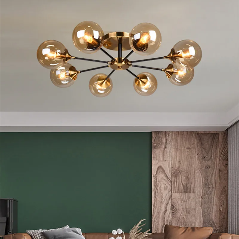 lustre boule led design en verre transparent et gris fumé - Image 2