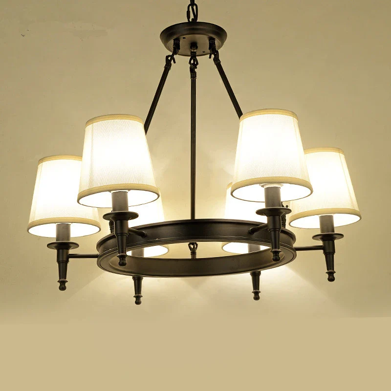 lustre classique américain en fer forgé avec abat-jour tissu - Image 4