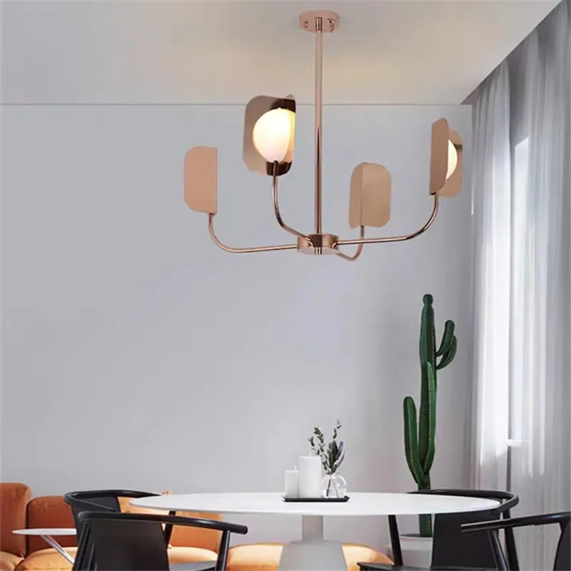 lustre design en verre laiteux avec feuilles métalliques élégantes - Image 3