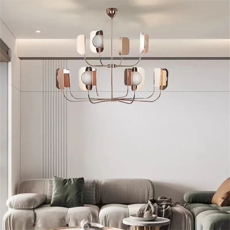 lustre design en verre laiteux avec feuilles métalliques élégantes - Image 5