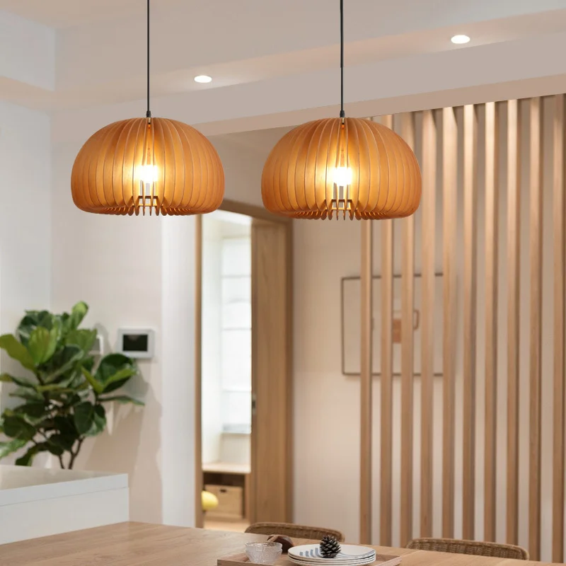 lustre en bois japonais style nordique rétro citrouille pour intérieur - Image 3