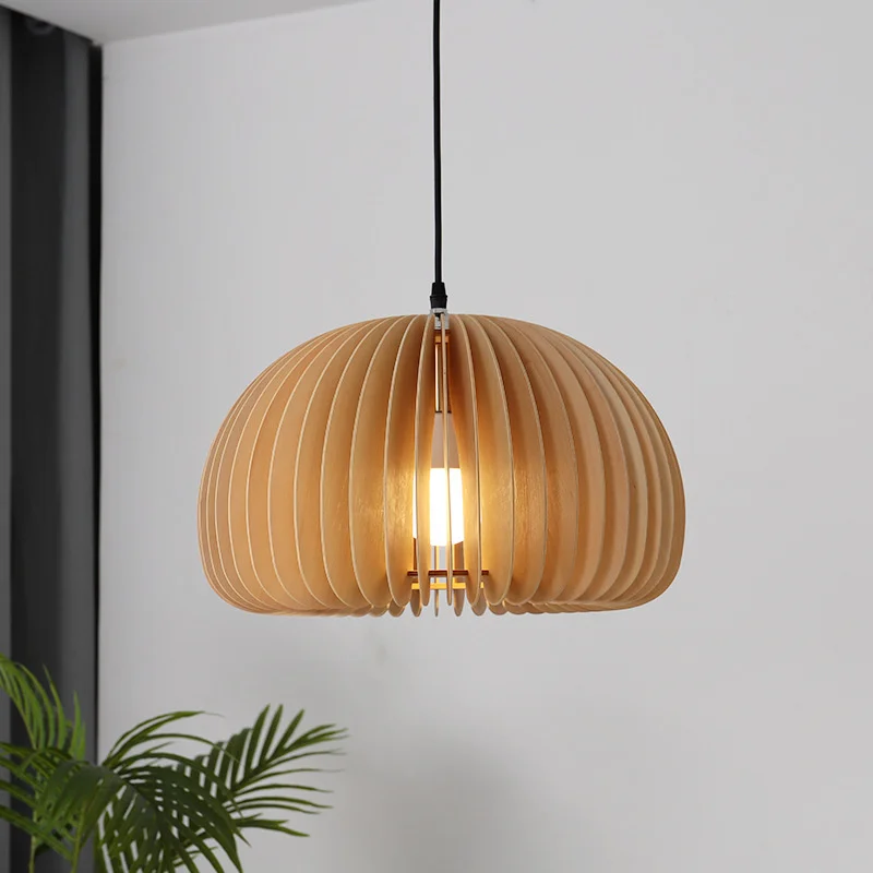 lustre en bois japonais style nordique rétro citrouille pour intérieur - Image 4