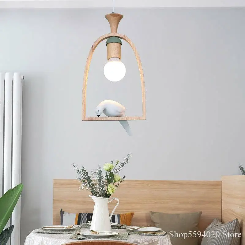 lustre en bois nordique créatif pour oiseaux chaleureux et romantique - Image 5