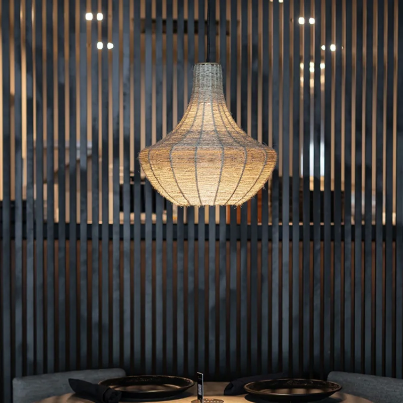 lustre en corde de chanvre tissé à la main style wabi sabi - Image 2