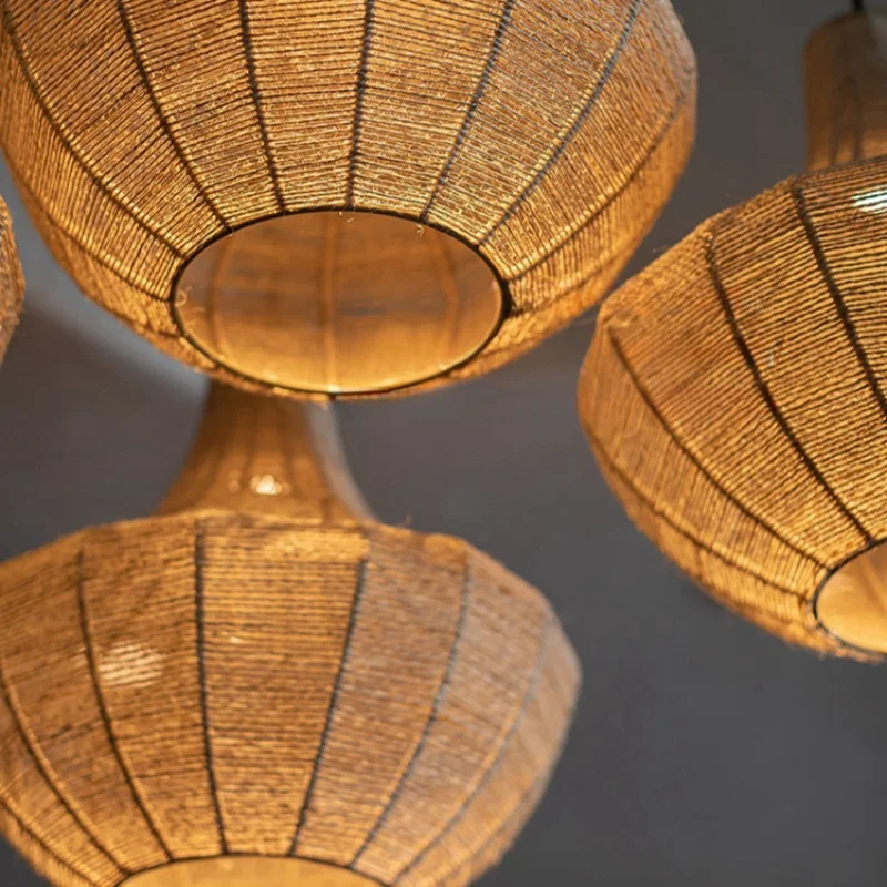 lustre en corde de chanvre tissé à la main style wabi sabi - Image 6